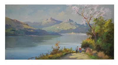 Lot 384 - I.R. Faberi - Oil on canvas - Italian lake scene