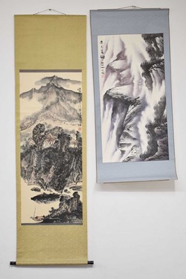 Lot 314 - Two Chinese scrolls depicting mountainous landscapes