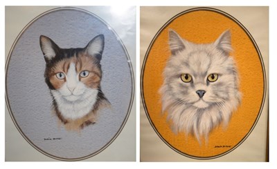 Lot 569 - Pair oval cat studies - Bristol Savages artist David Blake