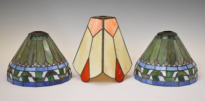 Lot 297 - Pair of Tiffany-style leaded lamp shades, and one other
