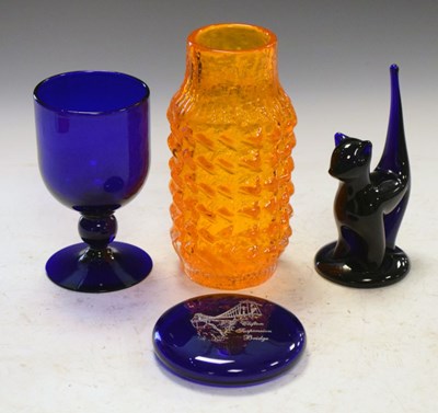 Lot 480 - Whitefriars 'pineapple' vase, and three pieces 'Bristol' blue glass
