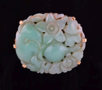 Lot 67 - Carved jade panel brooch