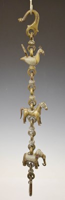 Lot 322 - Indian cast alloy hanging chain with engraved animals and hooks