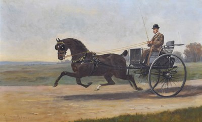 Lot 407 - James Lynwood Palmer (British, 1868-1941) - Oil on canvas - English gentleman in horse and trap