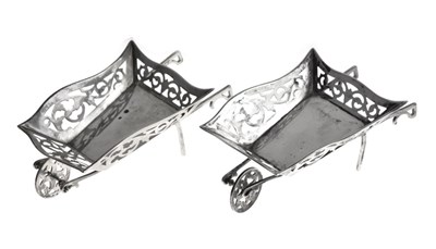 Lot 189 - Pair of Edward VII silver bon bon baskets in the form of a wheelbarrow