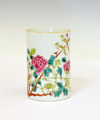 Lot 318 - Chinese Canton Famille Rose porcelain bitong or brush pot