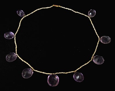 Lot 45 - Late Victorian amethyst and seed pearl 9ct rose gold necklace
