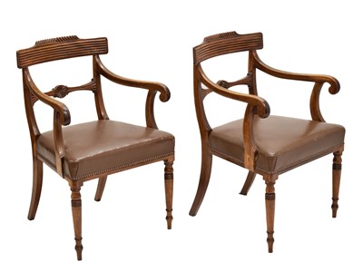 Lot 457 - Pair of Regency-style mahogany open armchairs
