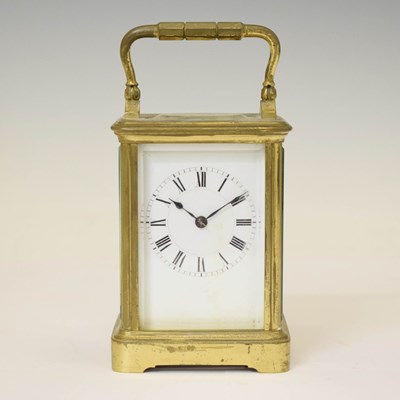 Lot 423 - Henri Jacot - Early 20th century French brass-cased two train carriage clock
