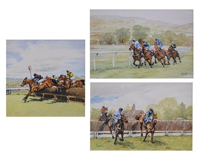 Lot 395 - Rex Swallow (modern) - Three watercolours - Horse racing