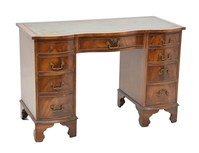 Lot 464 - Reproduction mahogany serpentine-fronted twin pedestal desk