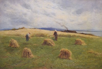 Lot 411 - George Aikman, ARSA RSW, (Scottish, 1830-1905) - Oil on canvas - Harvesting