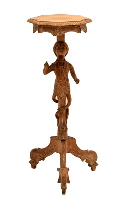 Lot 496 - 19th century Italian carved fruitwood figural torchere