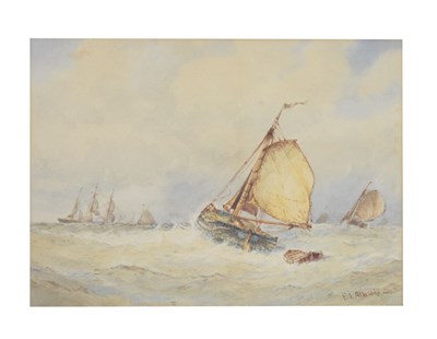 Lot 372 - Frederick James Aldridge (1850-1933) - Watercolour - Ships on a stormy sea