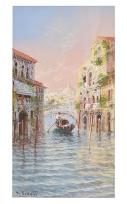 Lot 376 - Yves Gianni (Italian, 19th / 20th century) - Gouache - Venetian canal scene with gondola