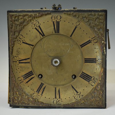 Lot 404 - 18th century brass 8-day clock dial and movement, Charles Raymond, Lydeway