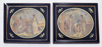 Lot 382 - Pair of early 19th century oval silk needlework pictures