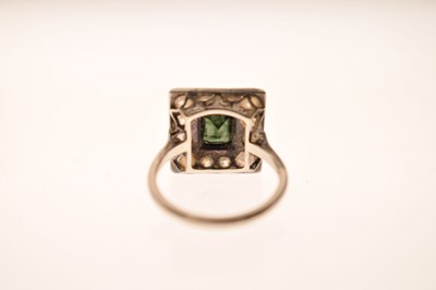 Lot 24 - Art Deco green tourmaline and diamond cluster ring