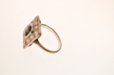 Lot 24 - Art Deco green tourmaline and diamond cluster ring