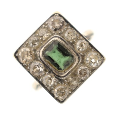Lot 24 - Art Deco green tourmaline and diamond cluster ring