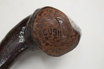 Lot 242 - Irish Folk Art carved rootwood shillelagh, circa 1900