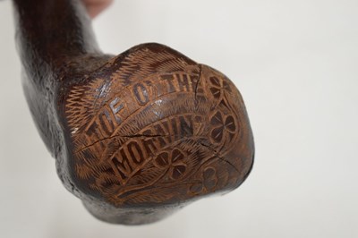 Lot 242 - Irish Folk Art carved rootwood shillelagh, circa 1900
