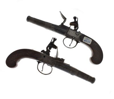 Lot 183 - Cased pair of 54 bore flintlock boxlock pocket pistols by I. Pratt of London
