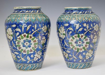 Lot 367 - Pair of early 20th century Palestinian faience vases