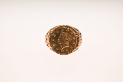 Lot 37 - US 1 dollar 1853 coin 9ct gold ring
