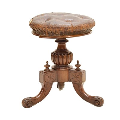 Lot 450 - Stamped Victorian stained walnut revolving piano stool