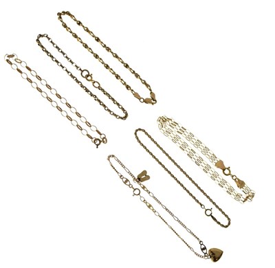 Lot 54 - Six various 9ct gold bracelets