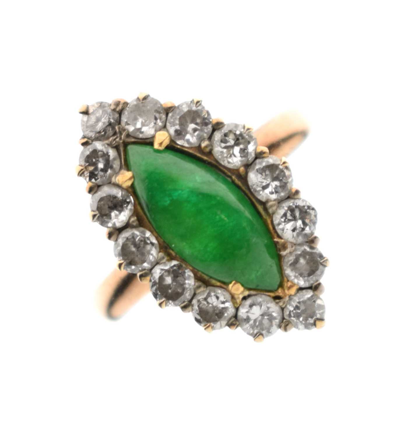 Lot 27 - Chinese jade and diamond marquise rose gold cluster ring