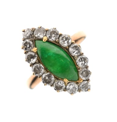 Lot 27 - Chinese jade and diamond marquise rose gold cluster ring