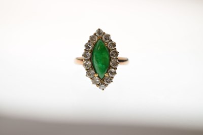 Lot 27 - Chinese jade and diamond marquise rose gold cluster ring