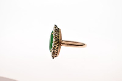 Lot 27 - Chinese jade and diamond marquise rose gold cluster ring