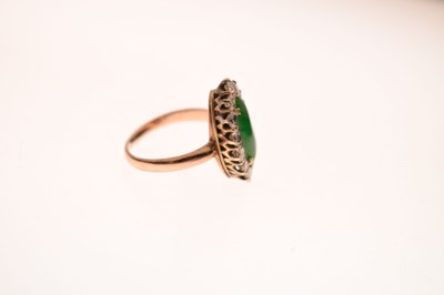 Lot 27 - Chinese jade and diamond marquise rose gold cluster ring
