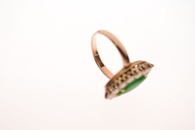 Lot 27 - Chinese jade and diamond marquise rose gold cluster ring