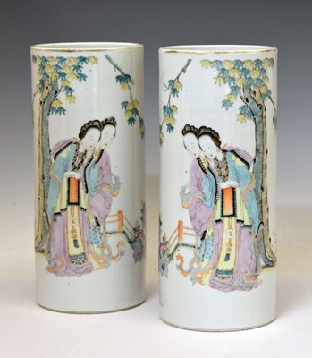 Lot 317 - Pair of Chinese Canton Famille Rose porcelain vases