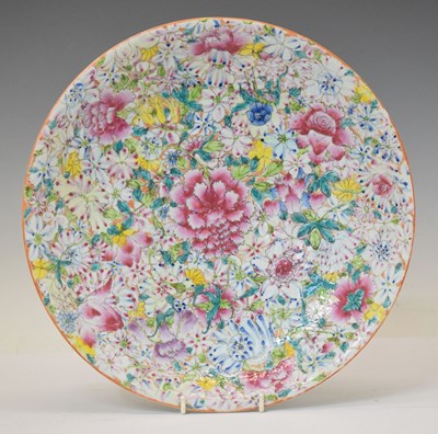 Lot 312 - Large Chinese Canton Famille Rose 'Thousand Flowers' pattern shallow dish