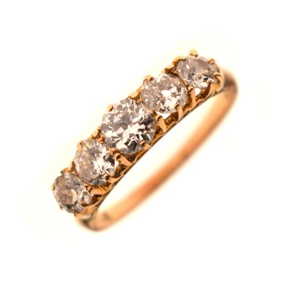 Lot 10 - Diamond 18ct yellow gold five stone ring