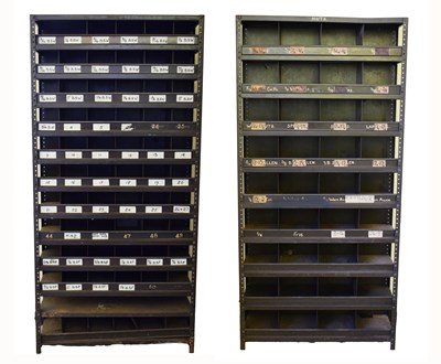 Lot 469 - Pair of metal pigeon hole storage shelf units