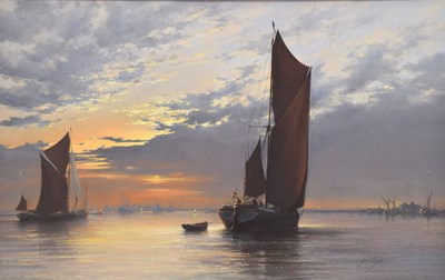 Lot 414 - Christine Slade (British, b.1943) - Pastel - 'Thames Barges, East Anglia'