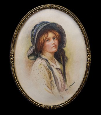 Lot 402 - Ethel M. Walker (British, 20th century) - Oval watercolour portrait miniature