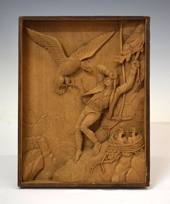 Lot 260 - Tyrolean carved limewood relief plaque, 'Adlerhorst' (The Eagle's Nest)