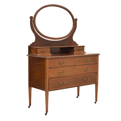Lot 783 - Edwardian inlaid mahogany dressing table with bevelled oval mirror