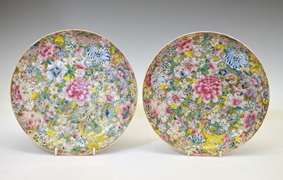 Lot 319 - Pair of Chinese Canton Famille Rose porcelain 'Thousand Flowers' dishes