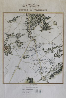 Lot 385 - After Thomas Kelly, (fl. 1815-30) - Hand coloured engraved map 'Plan of the Battle of Waterloo'