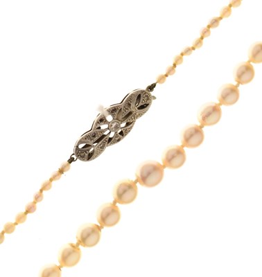 Lot 75 - Cultured pearl necklace, diamond set clasp