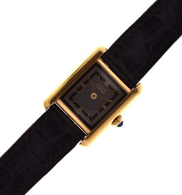 Lot 100 - Cartier - Lady's Vermeil Tank Quartz silver gilt cased wristwatch