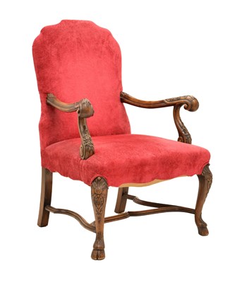 Lot 510 - Louis XIV style carved walnut open armchair or fauteuil